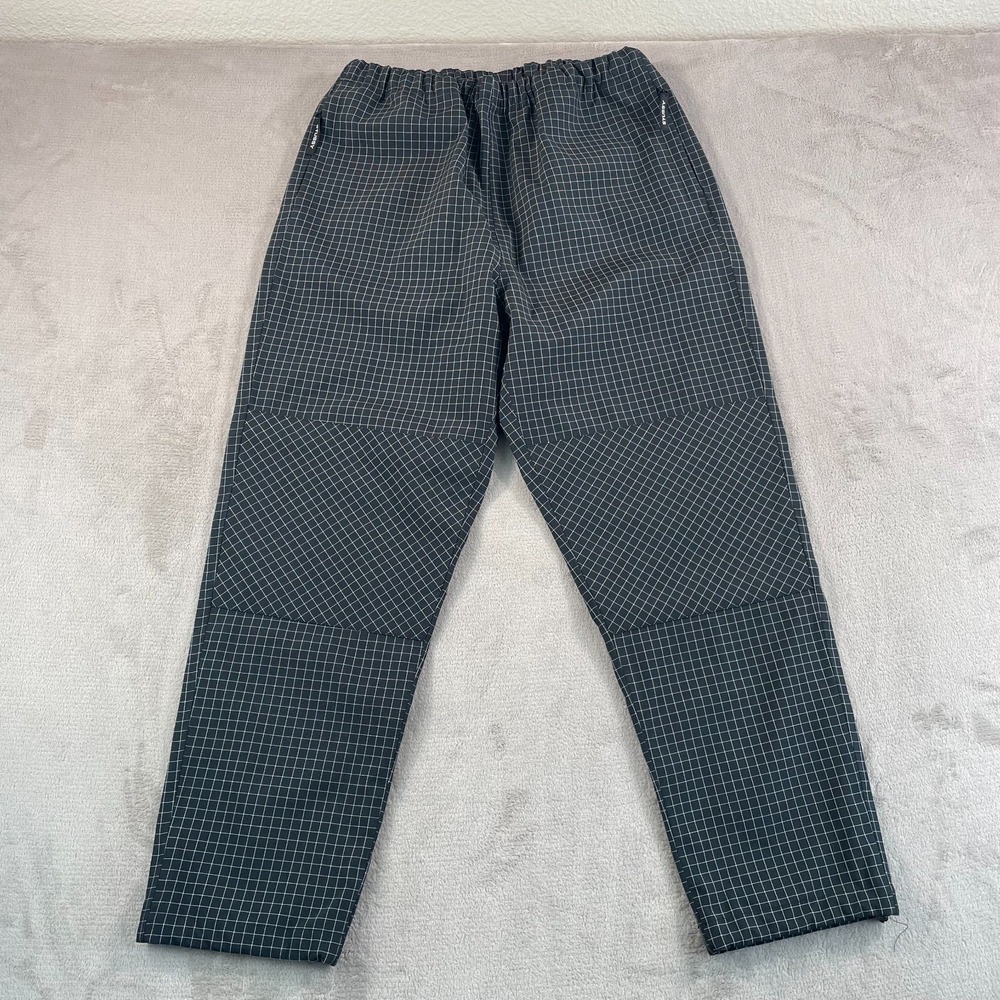 Stussy Shell Pants Men Medium Black Check Grid Cinch Waist & Hem Zip Pockets NEW